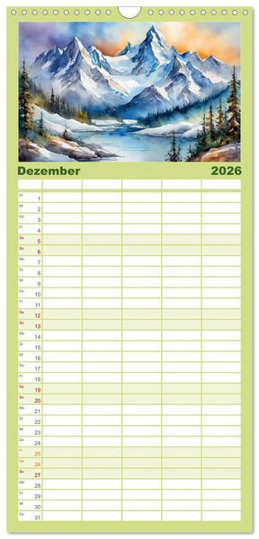 Produktbild: Familienplaner 2026 - Sehnsucht Berge mit 5 Spalten (Wandkalender, 21 x 45 cm) CALVENDO