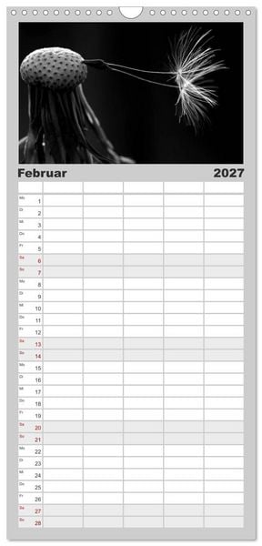 Produktbild: Familienplaner 2027 - Pusteblume - Impressionen in schwarzwei&szlig; mit 5 Spalten (Wandkalender, 21 x 45 cm) CALVENDO