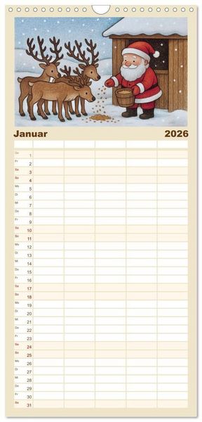 Produktbild: Familienplaner 2026 - Was macht der Weihnachtsmann? mit 5 Spalten (Wandkalender, 21 x 45 cm) CALVENDO
