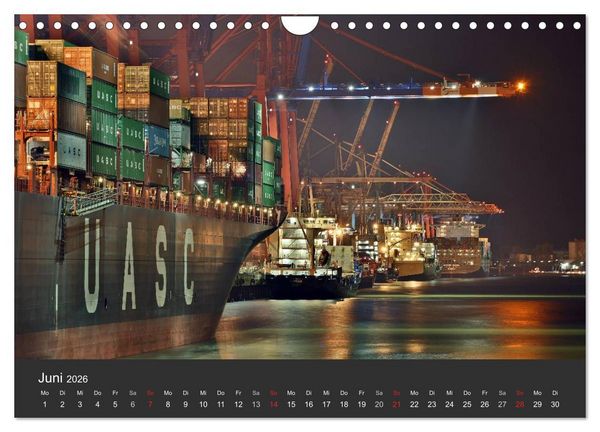 Produktbild: Hamburger Hafen bei Nacht (Wandkalender 2026 DIN A4 quer), CALVENDO Monatskalender