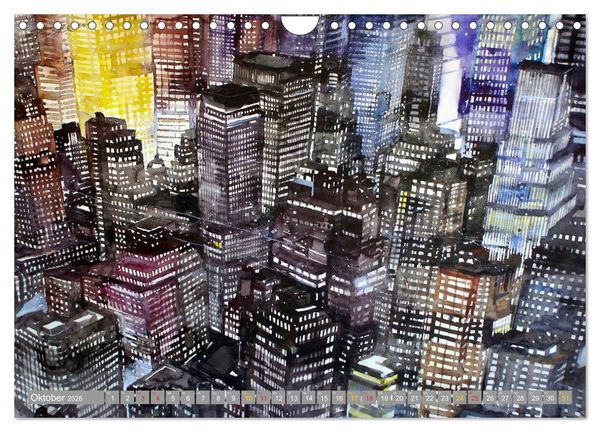Produktbild: New York Watercolor Citylights (Wandkalender 2026 DIN A4 quer), CALVENDO Monatskalender