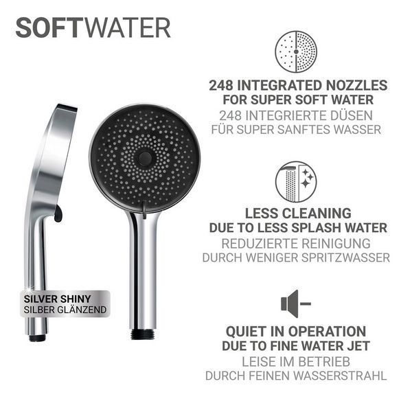 Produktbild: Duschkopf Mod. Softwater &Oslash;12 cm, chrom/schwarz, Kunststoff, mit 3 Strahlarten