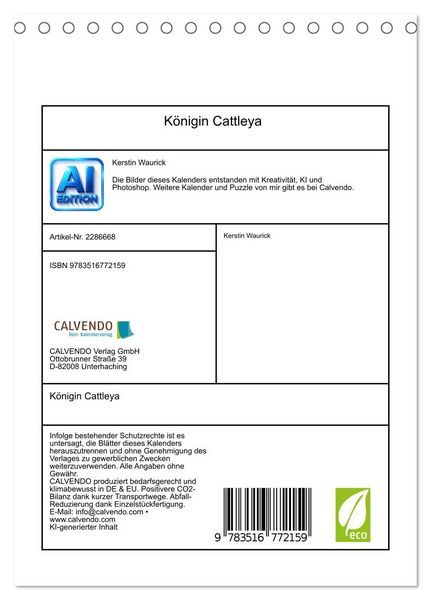 Produktbild: K&ouml;nigin Cattleya (Tischkalender 2027 DIN A5 hoch), CALVENDO Monatskalender