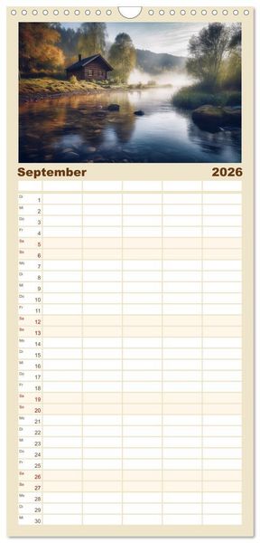 Produktbild: Familienplaner 2026 - H&uuml;ttenzauber - Ein visueller Streifzug durch Norwegens Wildnis mit 5 Spalten (Wandkalender, 21 x 45 cm) CALVENDO