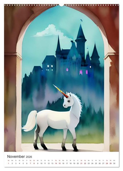 Produktbild: Jeder braucht ein Einhorn in seinem Leben - Bildergeschichte f&uuml;r Kinder (hochwertiger Premium Wandkalender 2026 DIN A2 hoch), Kunstdruck in Hochglanz