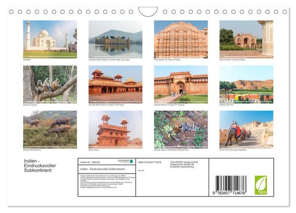 Produktbild: Indien - Eindrucksvoller Subkontinent (Wandkalender 2026 DIN A4 quer), CALVENDO Monatskalender