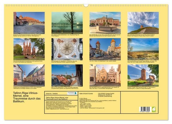 Produktbild: Tallinn-Riga-Vilnius-Memel, eine Traumreise durch das Baltikum. (Wandkalender 2026 DIN A2 quer), CALVENDO Monatskalender