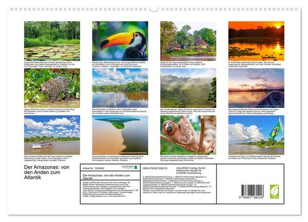 Produktbild: Der Amazonas: von den Anden zum Atlantik (hochwertiger Premium Wandkalender 2026 DIN A2 quer), Kunstdruck in Hochglanz