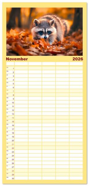 Produktbild: Familienplaner 2026 - Frech, flauschig, fantastisch - Der Waschb&auml;ren-Kalender mit 5 Spalten (Wandkalender, 21 x 45 cm) CALVENDO