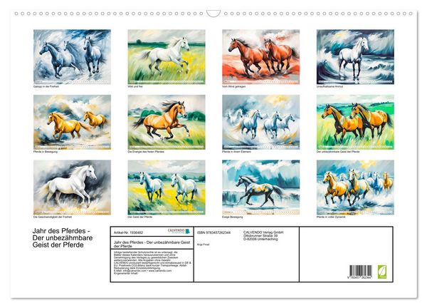 Produktbild: Jahr des Pferdes - Der unbez&auml;hmbare Geist der Pferde (Wandkalender 2026 DIN A2 quer), CALVENDO Monatskalender