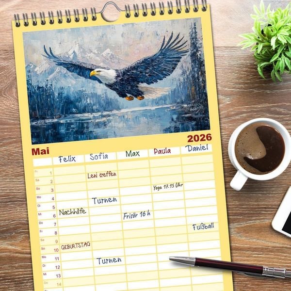 Produktbild: Familienplaner 2026 - Wilde Sch&ouml;nheiten. Ein Jahr mit majest&auml;tischen Tieren mit 5 Spalten (Wandkalender, 21 x 45 cm) CALVENDO