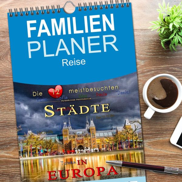 Produktbild: Familienplaner 2026 - Die 12 meistbesuchten St&auml;dte in Europa mit 5 Spalten (Wandkalender, 21 x 45 cm) CALVENDO