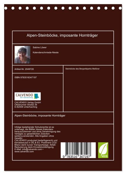 Produktbild: Alpen-Steinb&ouml;cke, imposante Horntr&auml;ger (Tischkalender 2026 DIN A5 hoch), CALVENDO Monatskalender