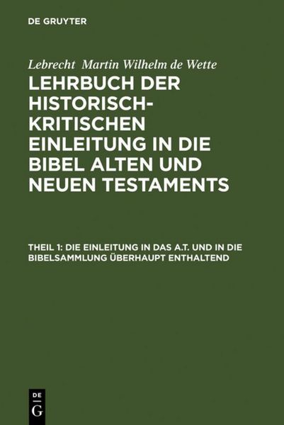 Produktbild: Die Einleitung in das A.T. und in die Bibelsammlung &uuml;berhaupt enthaltend