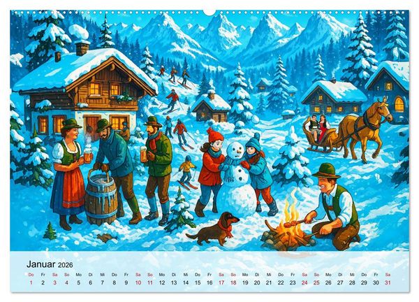 Produktbild: Bayrische Wimmelbilder - Wo Heimat lebendig wird (hochwertiger Premium Wandkalender 2026 DIN A2 quer), Kunstdruck in Hochglanz