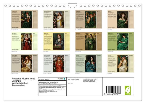 Produktbild: Rossettis Musen, neue Bilder zu symbolistischen Traumwelten (Wandkalender 2027 DIN A4 quer), CALVENDO Monatskalender