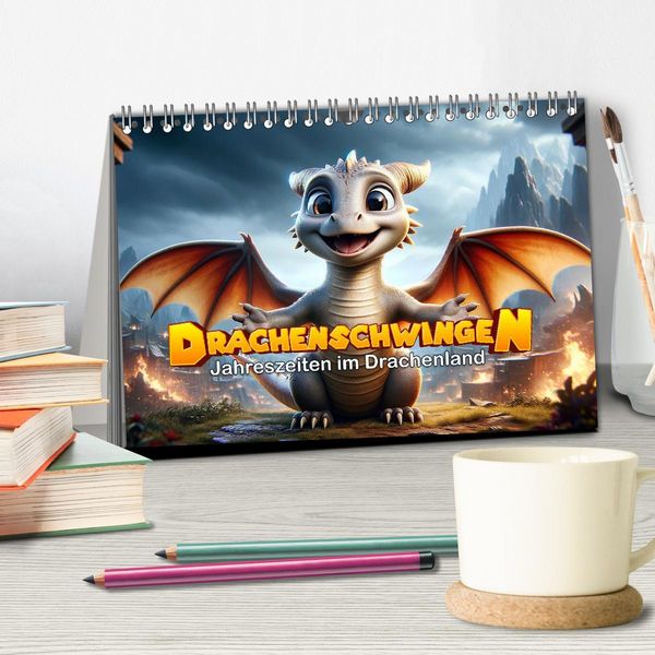 Produktbild: Drachenschwingen: Jahreszeiten im Drachenland (Tischkalender 2026 DIN A5 quer), CALVENDO Monatskalender