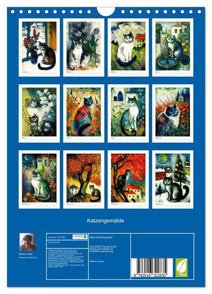 Produktbild: Katzengem&auml;lde (Wandkalender 2026 DIN A4 hoch), CALVENDO Monatskalender