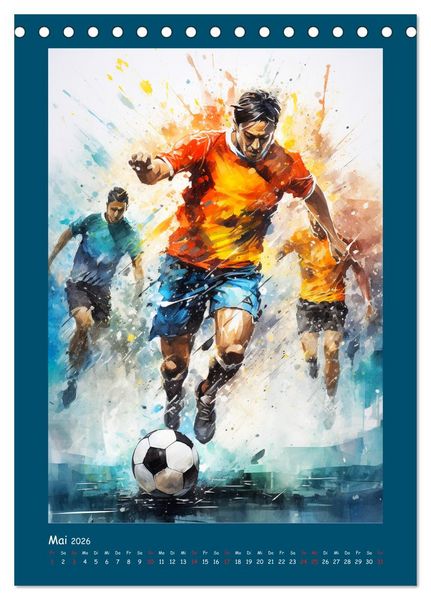 Produktbild: Leidenschaft Fussball. Stadionstimmung im Aquarellstil (Tischkalender 2026 DIN A5 hoch), CALVENDO Monatskalender