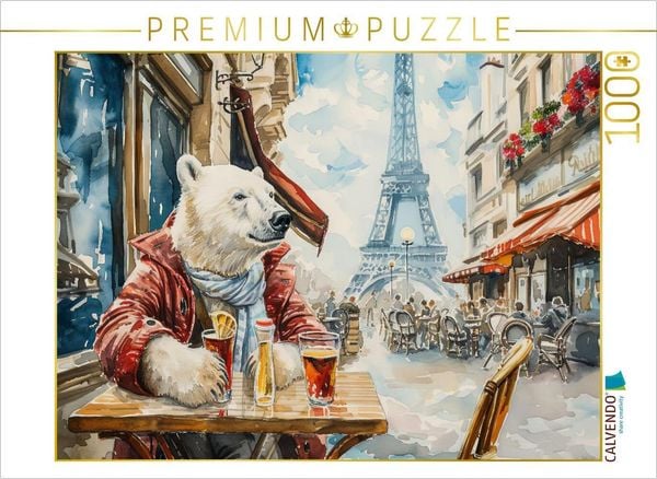 Produktbild: CALVENDO Puzzle Eisb&auml;r Eik im Stra&szlig;encaf&egrave; in Paris in Frankreich | 1000 Teile Lege-Gr&ouml;&szlig;e 64x48cm Foto-Puzzle f&uuml;r gl&uuml;ckliche Stunden