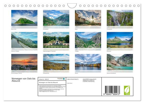 Produktbild: Norwegen von Oslo bis &Aring;lesund (Wandkalender 2026 DIN A4 quer), CALVENDO Monatskalender