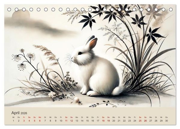 Produktbild: Chinesische Tierkreiszeichen - Kunstvolle KI-Tuschemalerei des Ostens (Tischkalender 2026 DIN A5 quer), CALVENDO Monatskalender