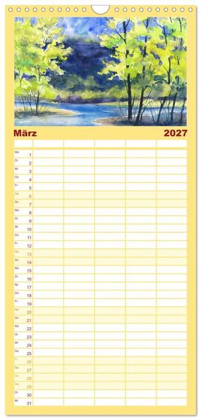 Produktbild: Familienplaner 2027 - Landschaft in Aquarell mit 5 Spalten (Wandkalender, 21 x 45 cm) CALVENDO