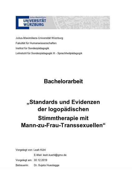 Produktbild: Standards und Evidenzen der logop&auml;dischen Stimmtherapie mit Mann-zu-Frau-Transsexuellen