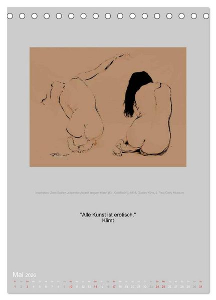 Produktbild: EROTISCHE BODYPAINTING ZITATE - HOMMAGE AN KLIMT, SCHIELE UND PICASSO (Tischkalender 2026 DIN A5 hoch), CALVENDO Monatskalender