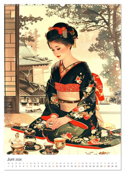 Produktbild: Geisha - Old School Poster Style (Wandkalender 2026 DIN A2 hoch), CALVENDO Monatskalender