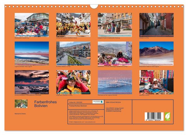 Produktbild: Farbenfrohes Bolivien (Wandkalender 2026 DIN A3 quer), CALVENDO Monatskalender