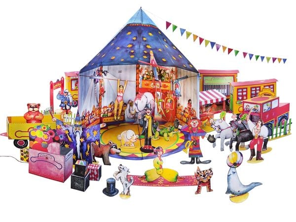 Produktbild: Zirkus basteln mit Kindern Bastelbogen Ausschneidebogen Zirkuswagen
