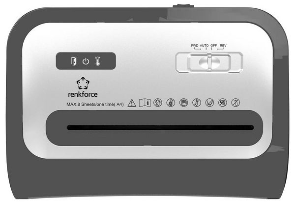 Produktbild: Renkforce RF-PPS-20L Aktenvernichter 8 Blatt Mikroschnitt 3 x 9 mm P-5 20 l Vernichtet auch Kreditkarte