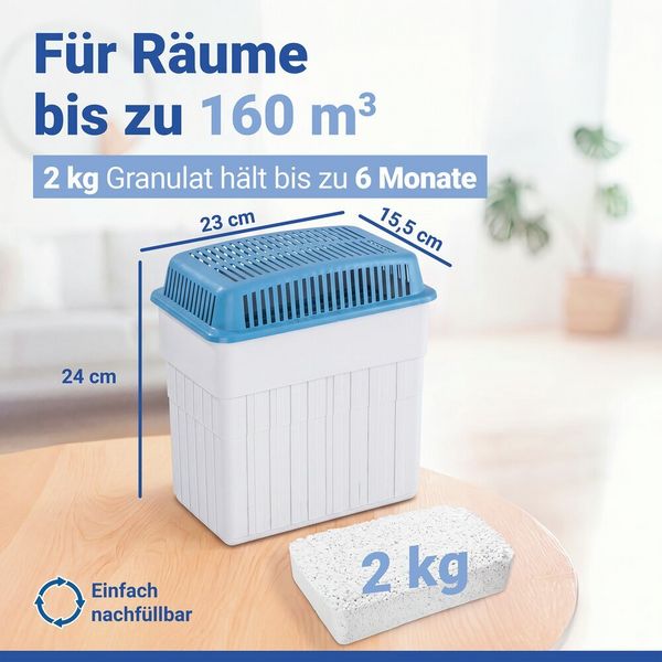 Produktbild: Luftentfeuchter 2 kg Blau, f&uuml;r R&auml;ume bis 160 m&sup3;