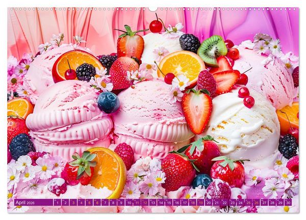 Produktbild: Eiscreme-Tr&auml;ume - S&uuml;&szlig;e Verlockung und florale Sch&ouml;nheiten (hochwertiger Premium Wandkalender 2026 DIN A2 quer), Kunstdruck in Hochglanz