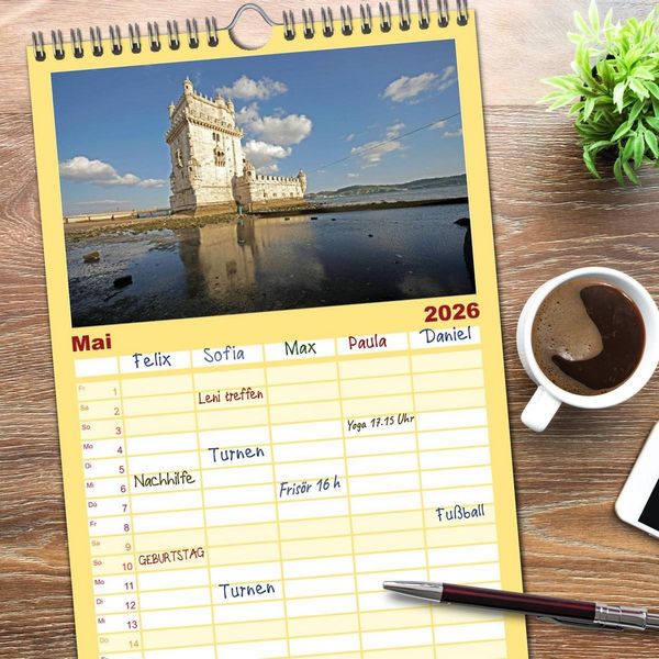 Produktbild: Familienplaner 2026 - Portugal mit 5 Spalten (Wandkalender, 21 x 45 cm) CALVENDO