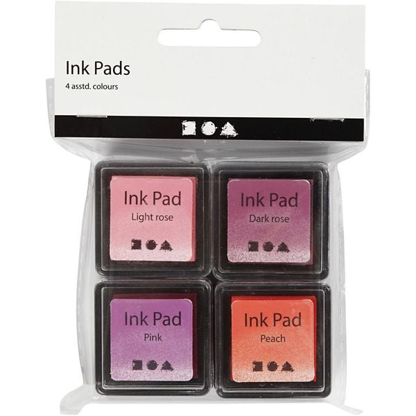 Produktbild: Creativ Company Stempelkissen, H 2 cm, Gr&ouml;&szlig;e 3,5x3,5 cm, Pfirsich, Pink, Hellrosa, Dunkelrosa, 4 Stk
