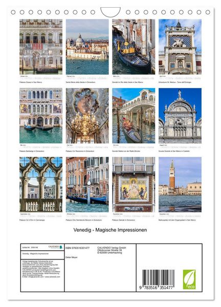 Produktbild: Venedig - Magische Impressionen (Wandkalender 2026 DIN A4 hoch), CALVENDO Monatskalender