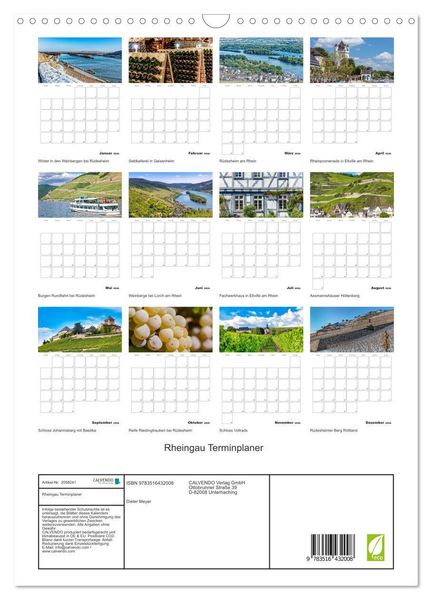 Produktbild: Rheingau Terminplaner (Wandkalender 2026 DIN A3 hoch), CALVENDO Monatskalender