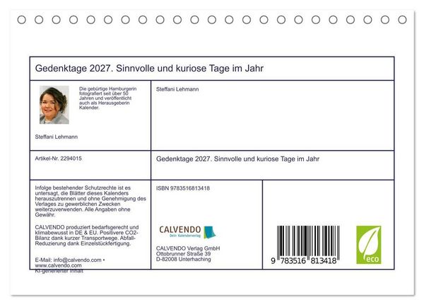 Produktbild: Gedenktage 2027. Sinnvolle und kuriose Tage im Jahr (Tischkalender 2027 DIN A5 quer), CALVENDO Monatskalender