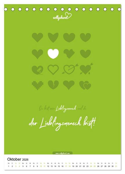 Produktbild: vollgeherzt: Lieblingsmensch-Kalender - Der Wandkalender als Geschenk f&uuml;r ganz besondere Menschen (Tischkalender 2026 DIN A5 hoch), CALVENDO Monatskalender