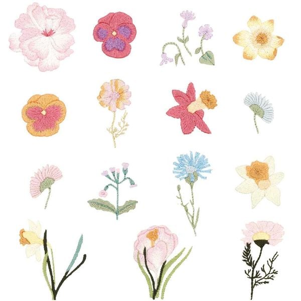 Produktbild: Stick & Stitch Packung Fr&uuml;hlingsblumen, inkl. wasserl&ouml;slicher Stickvorlage, inkl. wasserl&ouml;slicher, bedruckter Stickvorlage, Stickg