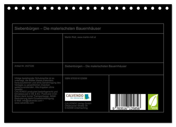 Produktbild: Siebenb&uuml;rgen &ndash; Die malerischsten Bauernh&auml;user (Tischkalender 2026 DIN A5 quer), CALVENDO Monatskalender