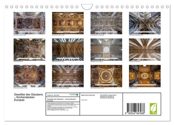 Produktbild: Gew&ouml;lbe des Glaubens &ndash; Kirchendecken Europas (Wandkalender 2026 DIN A4 quer), CALVENDO Monatskalender