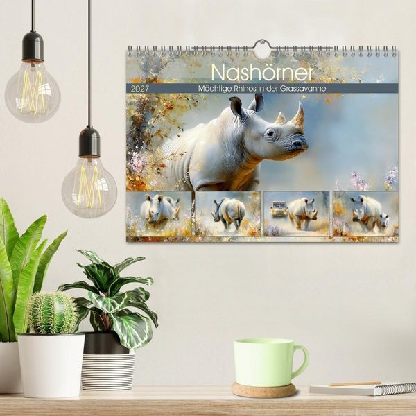 Produktbild: Nash&ouml;rner. M&auml;chtige Rhinos in der Grassavanne (Wandkalender 2027 DIN A4 quer), CALVENDO Monatskalender