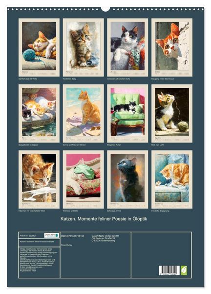 Produktbild: Katzen. Momente feliner Poesie in &Ouml;loptik (Wandkalender 2026 DIN A2 hoch), CALVENDO Monatskalender