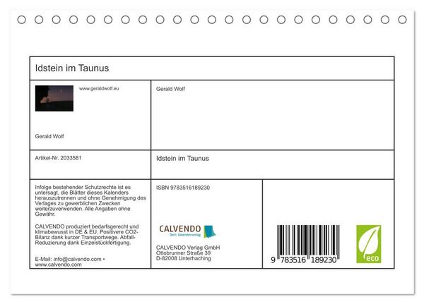 Produktbild: Idstein im Taunus (Tischkalender 2026 DIN A5 quer), CALVENDO Monatskalender
