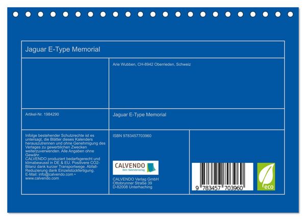 Produktbild: Jaguar E-Type Memorial (Tischkalender 2026 DIN A5 quer), CALVENDO Monatskalender