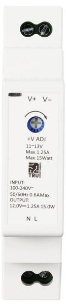 Produktbild: TRU COMPONENTS TC-10580800 Hutschienen-Netzteil (DIN-Rail) 12 V/DC 1.25 A 15 W Anzahl Ausg&auml;nge:1 x Inhalt 1 St.