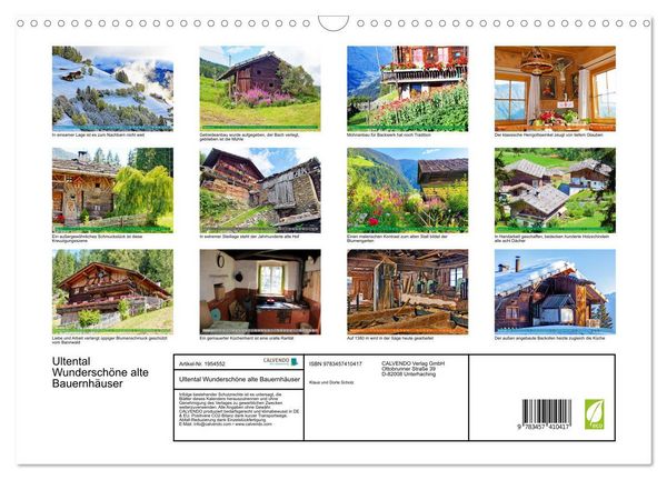 Produktbild: Ultental Wundersch&ouml;ne alte Bauernh&auml;user (Wandkalender 2026 DIN A3 quer), CALVENDO Monatskalender